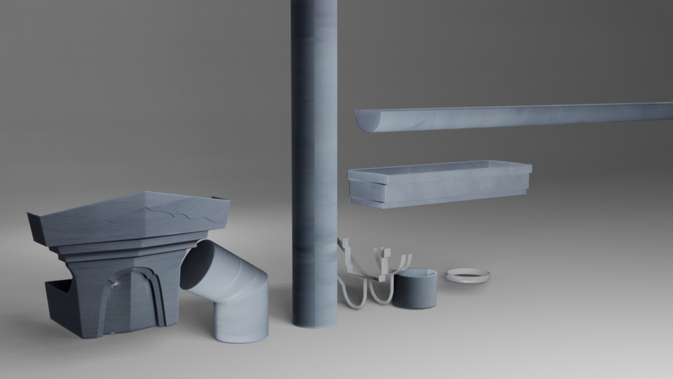 雨どい作成のパーツ9点セット※組み立て済、サンプル雨樋データ同梱