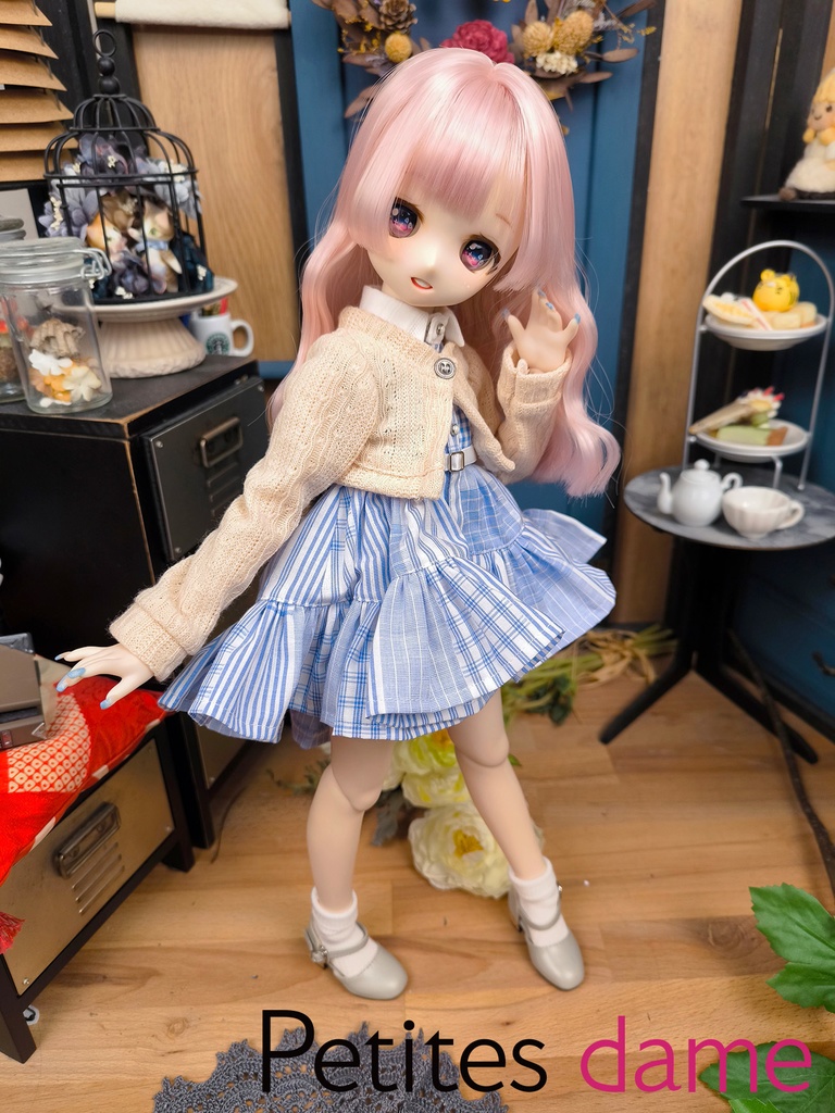 【Petites dame】ライトブルーのチェック柄シャツワンピ