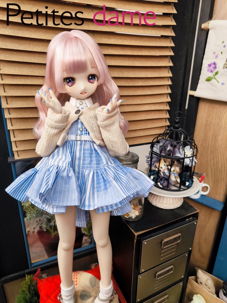 【Petites dame】ライトブルーのチェック柄シャツワンピ