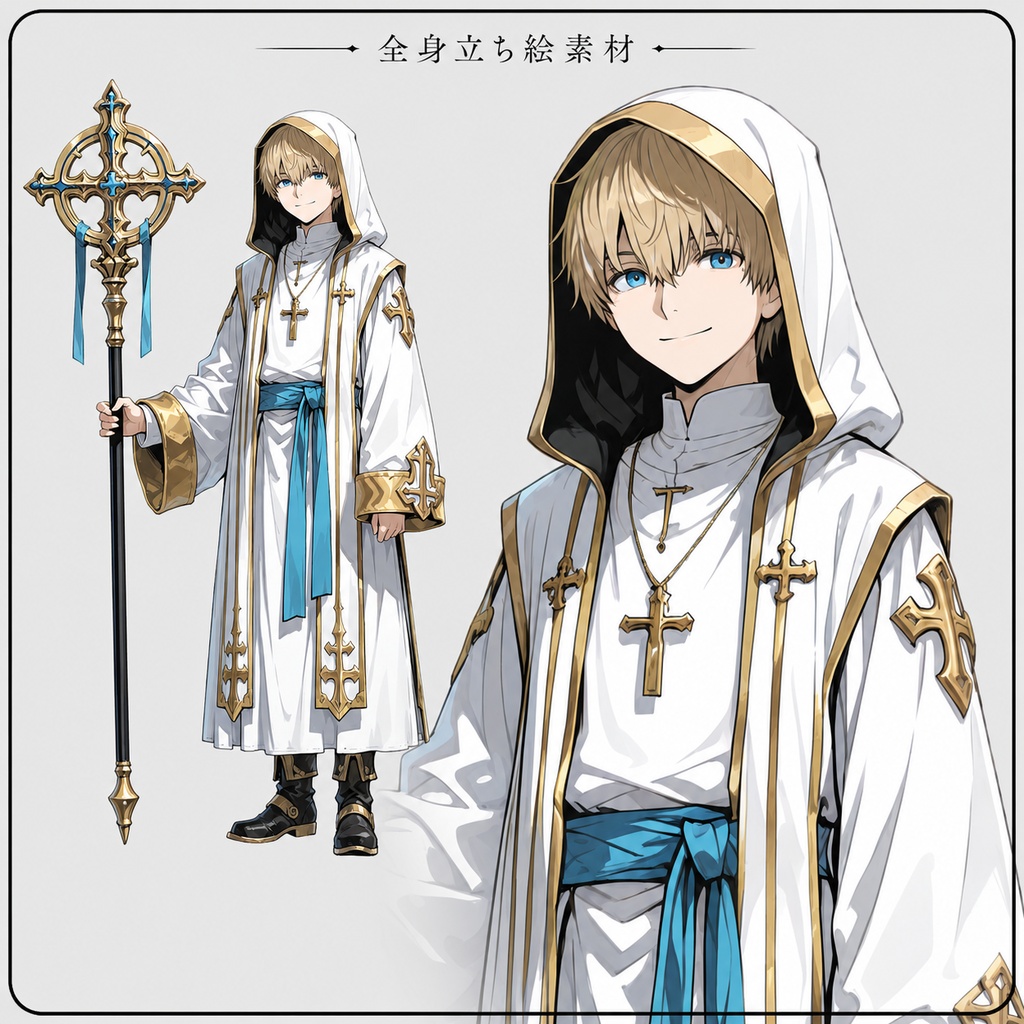 オリジナルキャラクター/全身立ち絵素材/ファンタジー/神官/女性/男性