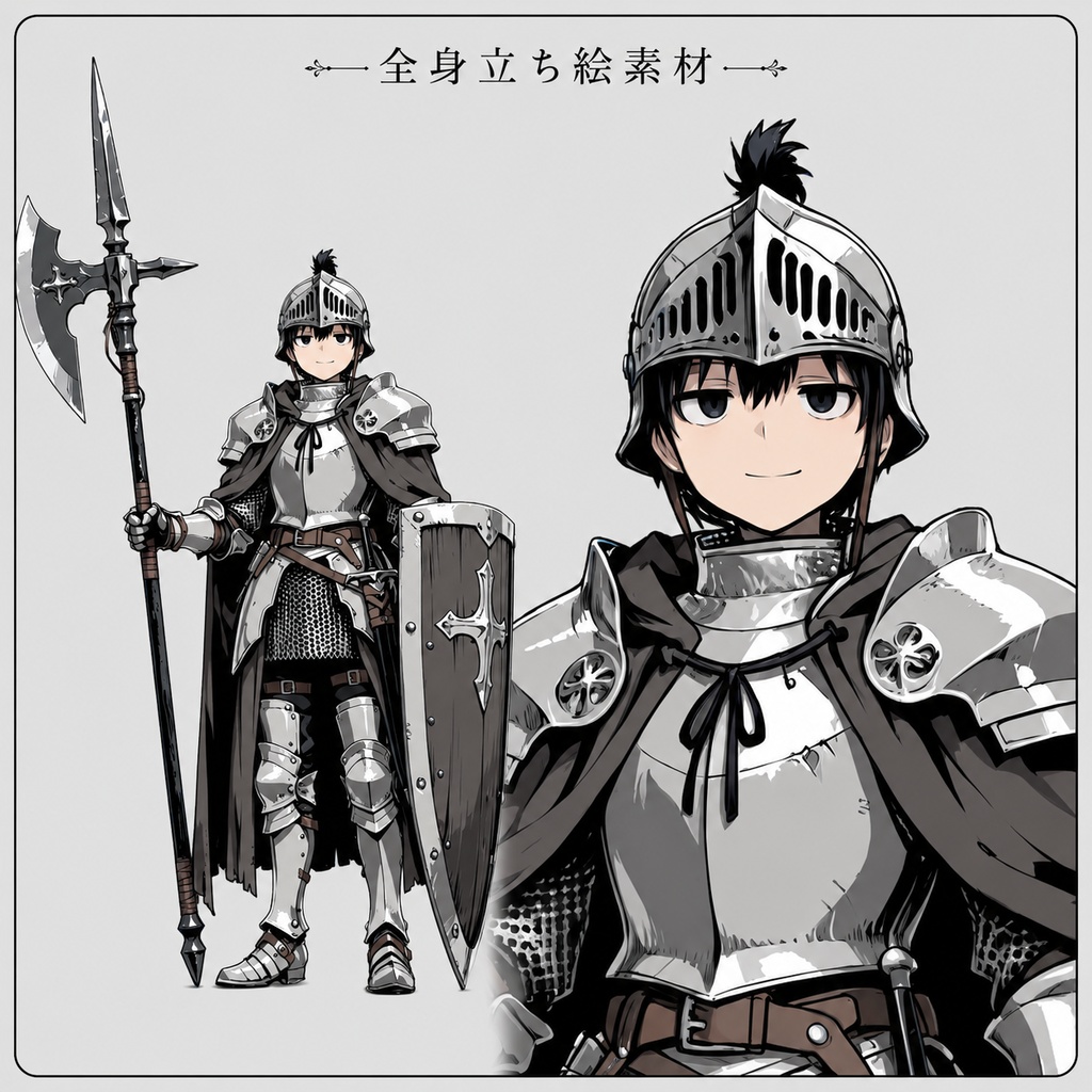 全身立ち絵素材 /重装戦士(タンク)/男女セット(TRPG向け)