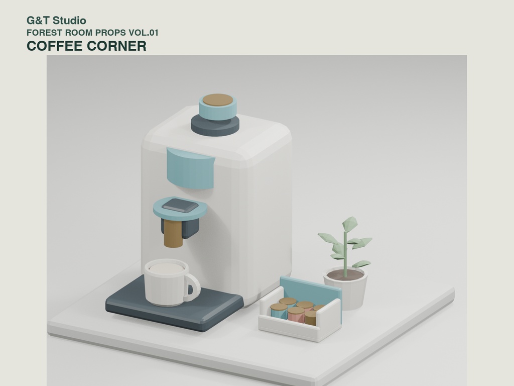 【3Dモデル】Forest Room Props Vol.01 - Coffee Corner(GLB / Blender)