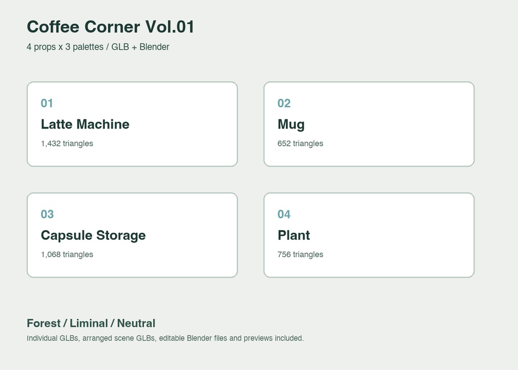 【3Dモデル】Forest Room Props Vol.01 - Coffee Corner(GLB / Blender)