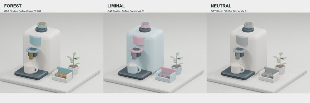 【3Dモデル】Forest Room Props Vol.01 - Coffee Corner(GLB / Blender)