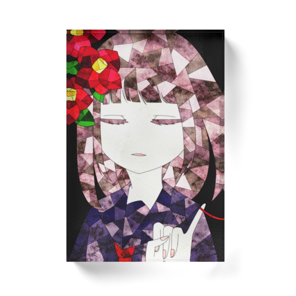 椿と女の子のステンドグラス風アクリルブロック