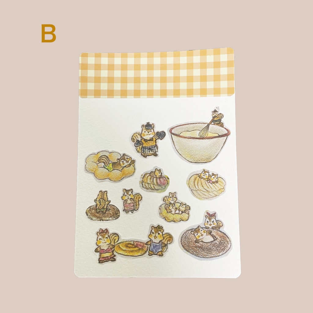 『りすのせかいのどーなつやすみ』フレークシール&ポストカードセット