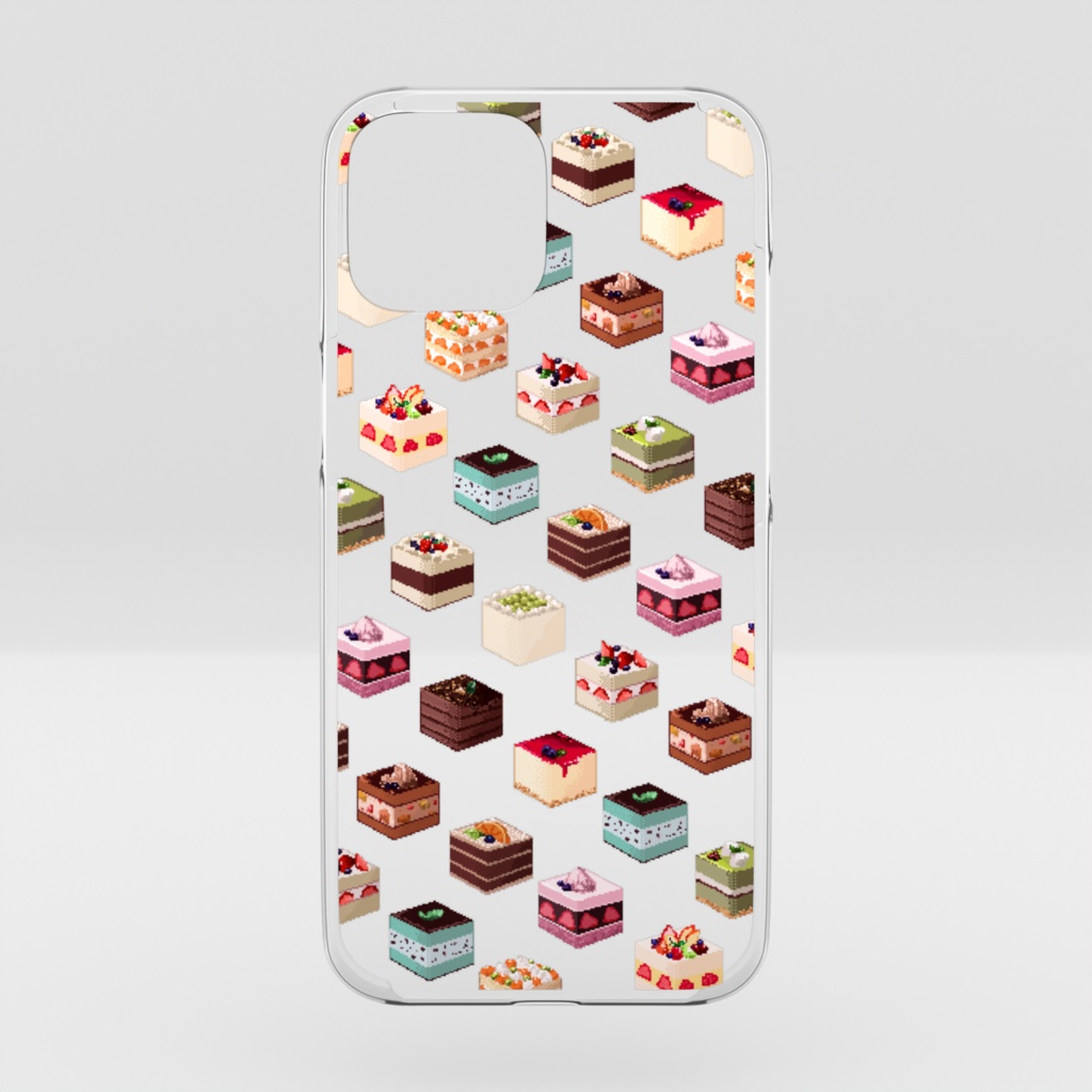 ドット絵　スクエアケーキ　クリアスマホケース　