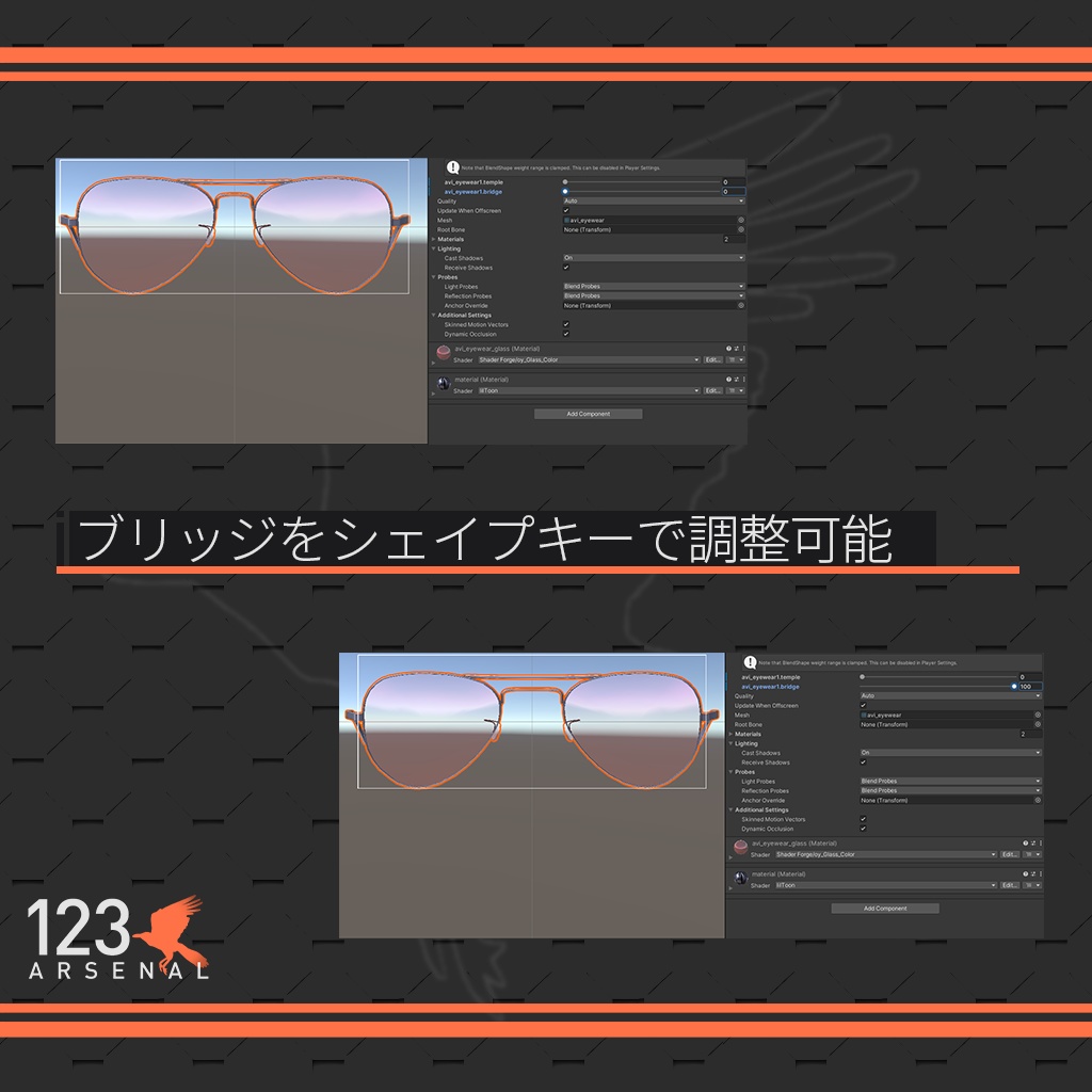 【3Dモデル】アビエーターアイウェア【VRChat想定】
