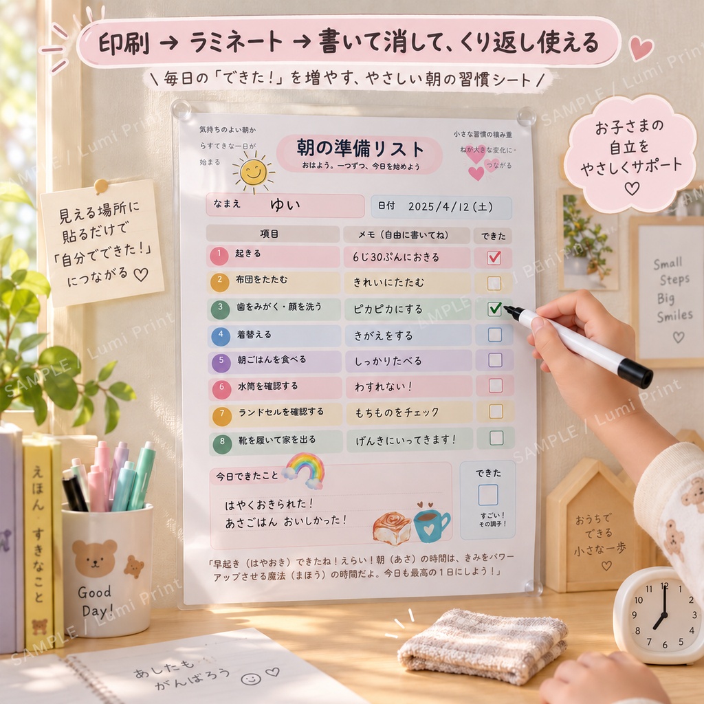 小学生向け生活習慣チェックシート 5点セット|朝の準備・寝る前・放課後・お手伝い・おこづかい記録|単品購入可|A4 PDF