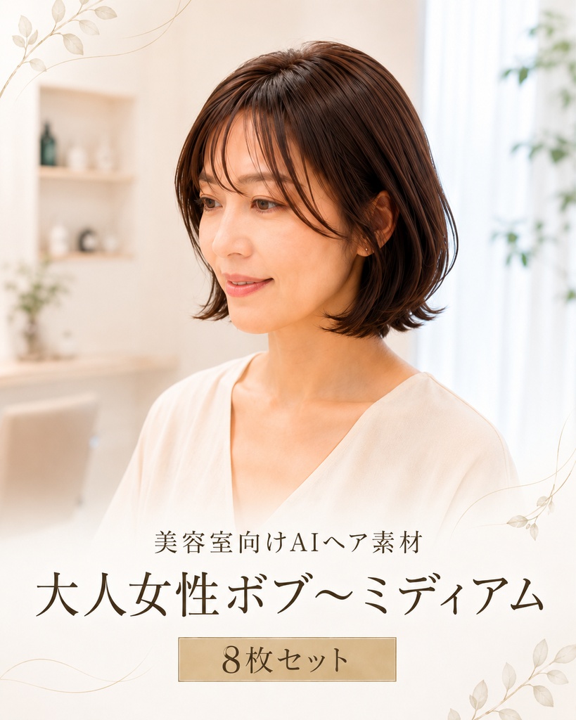 美容室向けAIヘア素材｜大人女性ボブ〜ミディアム提案用8枚セット
