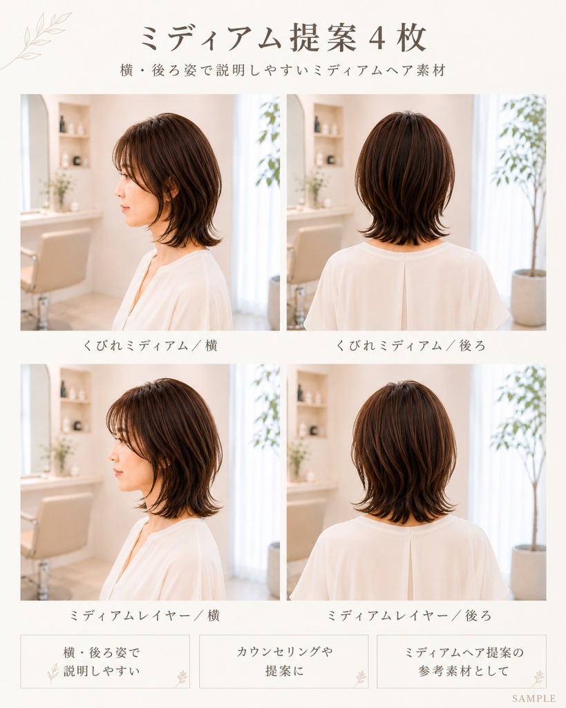 横・後ろ姿で伝える 大人女性ヘア提案素材 8枚セット|ボブ・ショートボブ・ミディアム