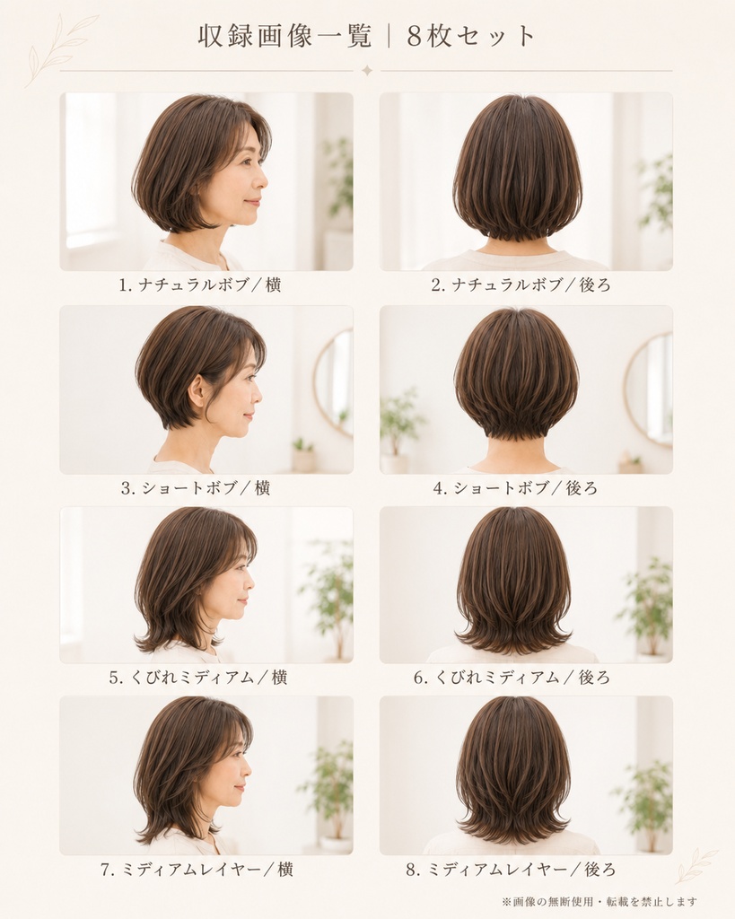 美容室向け 大人女性ヘア提案素材|横・後ろ姿 8枚セット
