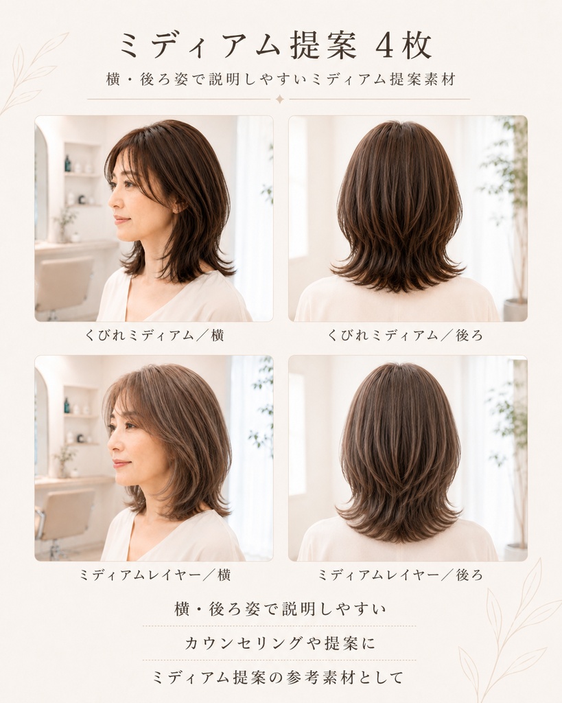 美容室向け 大人女性ヘア提案素材|横・後ろ姿 8枚セット