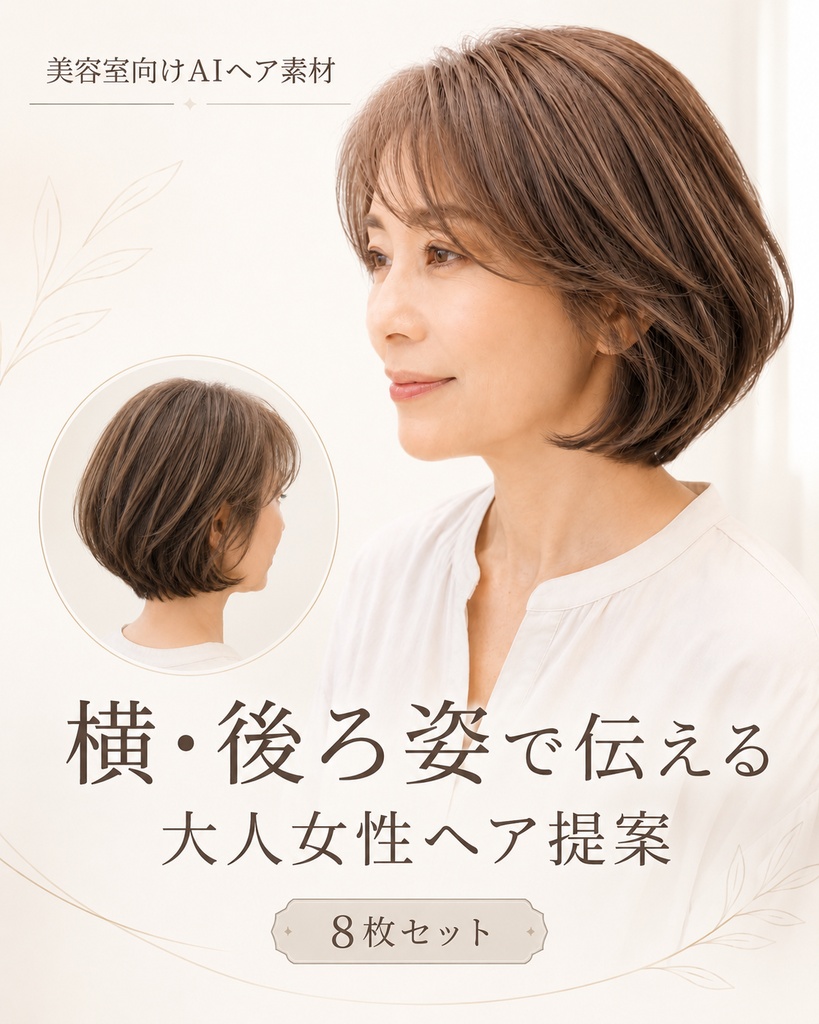 美容室向け 大人女性ヘア提案素材｜横・後ろ姿 8枚セット
