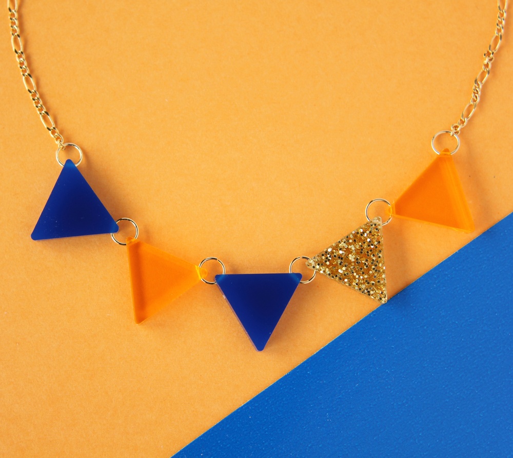 ガーランドネックレス（ブルー×クリアオレンジ）