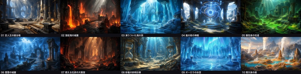 【無料】炎と氷と嵐のダンジョン 背景素材 10枚セット
