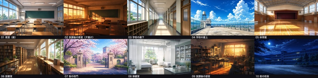 【無料】学園・学校(アニメ調) 背景素材 10点セット