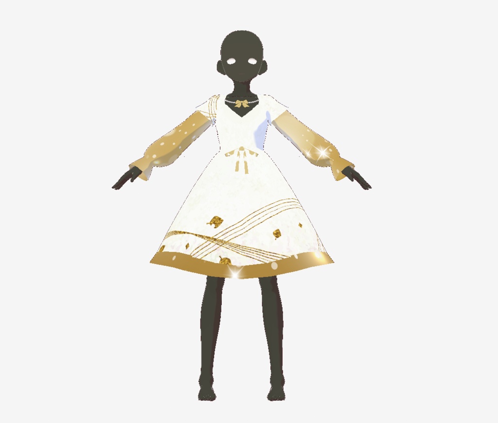 金色白色和紙風ドレス Dress of Golden white Japanese paper pattern