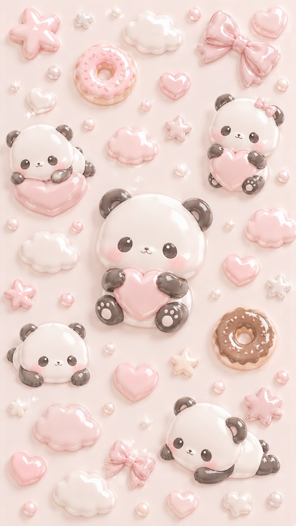 ゆるふわパンダのぷっくり壁紙