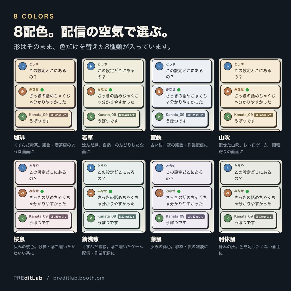 【無料版あり】わんコメ用コメントテンプレート レトロ 8配色|紙のカードで積まれるコメント欄|スパチャ・メンバー対応|プラグイン不要|PREditLab Retro
