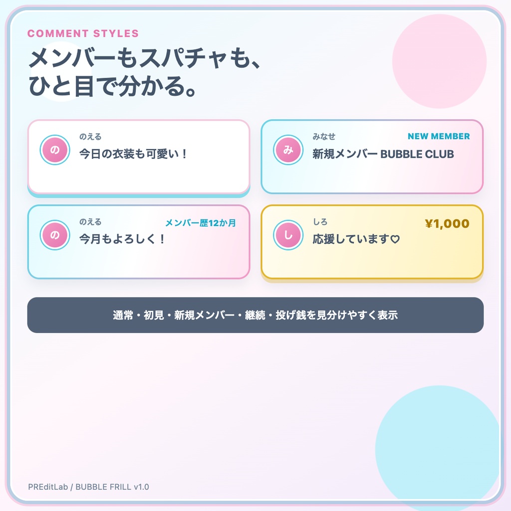 【わんコメ用】BUBBLE FRILL|水色×ピンクのフリルコメント枠・泡アニメーション|OBS・VTuber配信|PREditLab