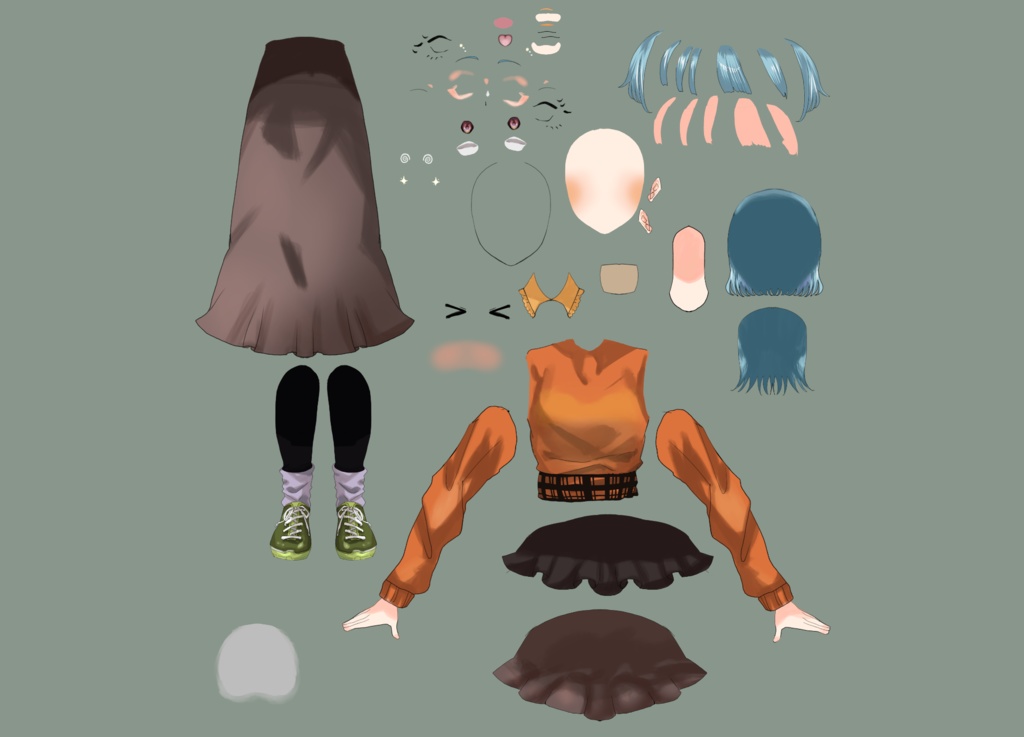 【無料配布】Live2D練習用 パーツ分けPSD 初心者向け/個人利用OK