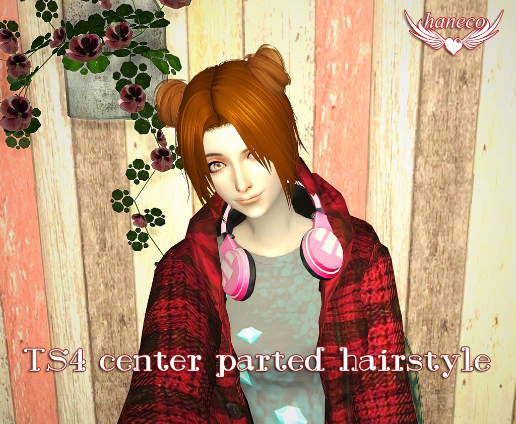 TS4 center parted hairstyle