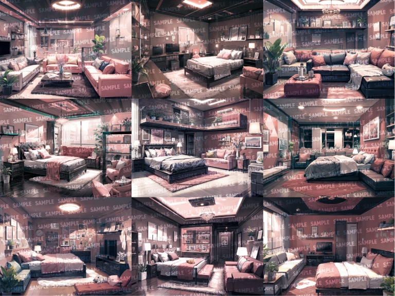 【背景72枚】くすみピンクの部屋|差分あり(ゲーム/TRPG背景素材/CoC/ココフォリア)