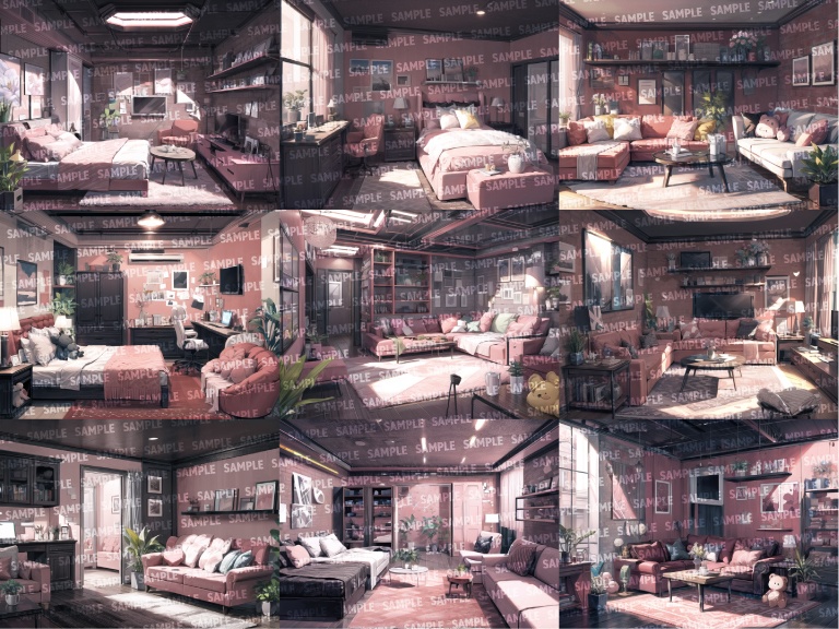 【背景72枚】くすみピンクの部屋|差分あり(ゲーム/TRPG背景素材/CoC/ココフォリア)