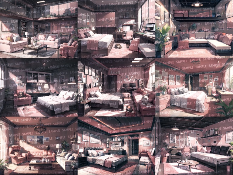 【背景72枚】くすみピンクの部屋|差分あり(ゲーム/TRPG背景素材/CoC/ココフォリア)