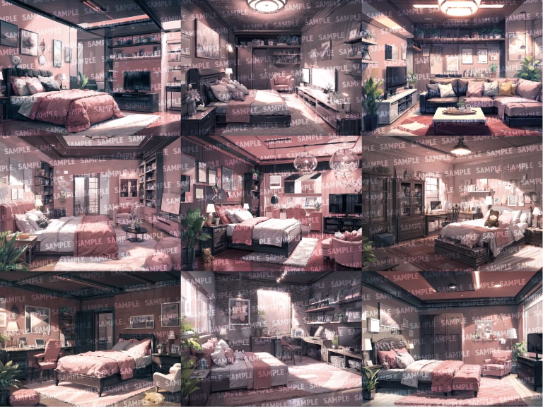 【背景72枚】くすみピンクの部屋|差分あり(ゲーム/TRPG背景素材/CoC/ココフォリア)