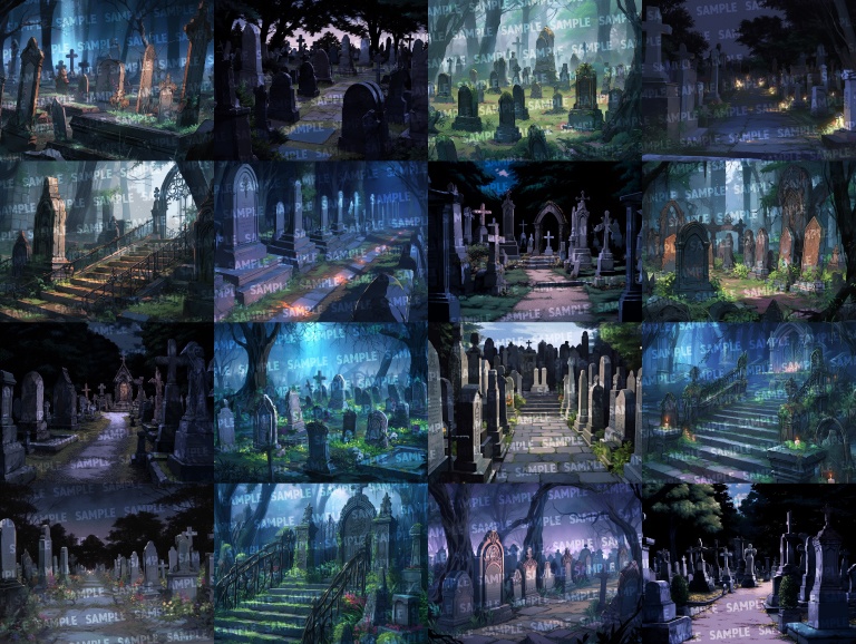 【背景100枚】墓地|洋風/和風(ゲーム/TRPG背景素材/CoC/ココフォリア)