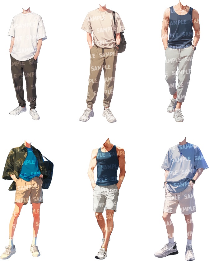 【立ち絵50点】夏服|男性(png)