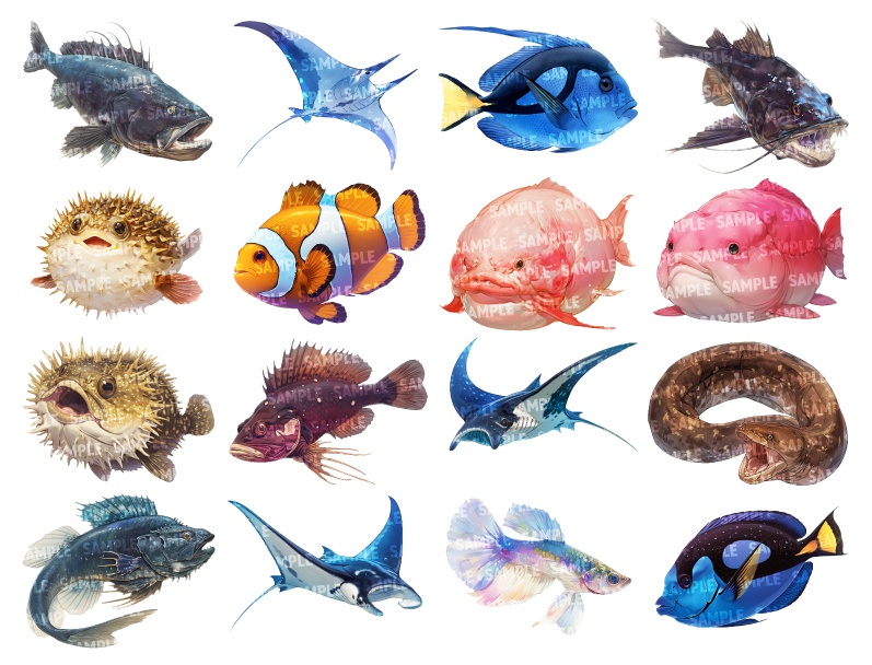 【透過素材150点】水棲生物(png)