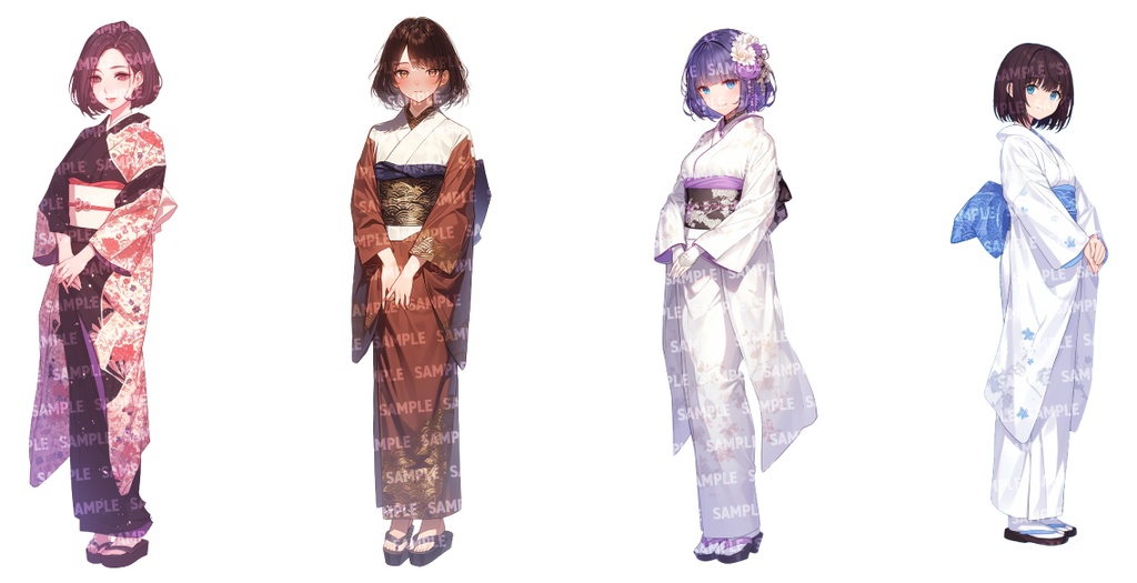 【立ち絵30点】着物/浴衣|女性/差分あり(png)