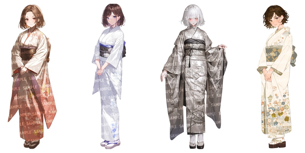 【立ち絵30点】着物/浴衣|女性/差分あり(png)