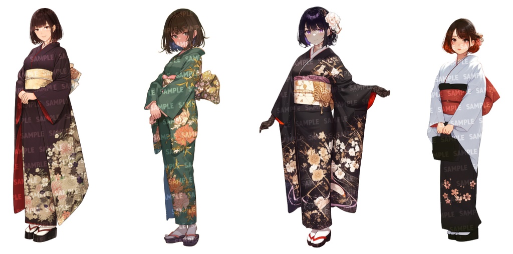 【立ち絵30点】着物/浴衣|女性/差分あり(png)