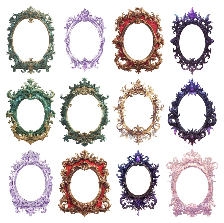 【透過素材100点】額縁|アンティーク風/2種(png)