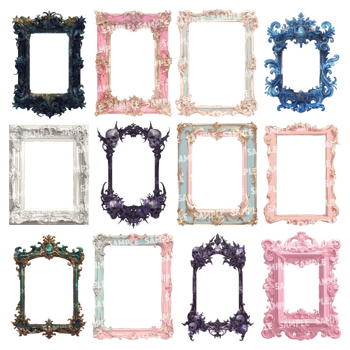 【透過素材100点】額縁|アンティーク風/2種(png)