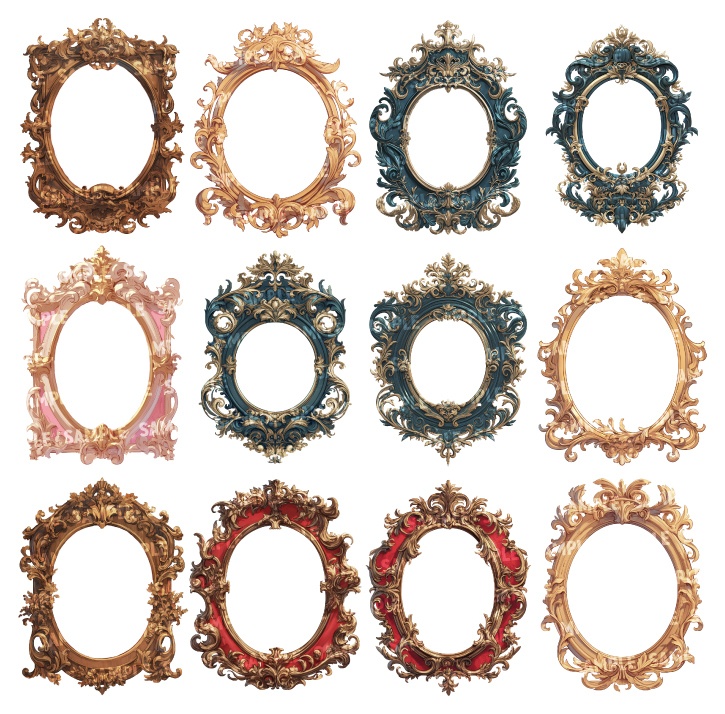 【透過素材100点】額縁|アンティーク風/2種(png)
