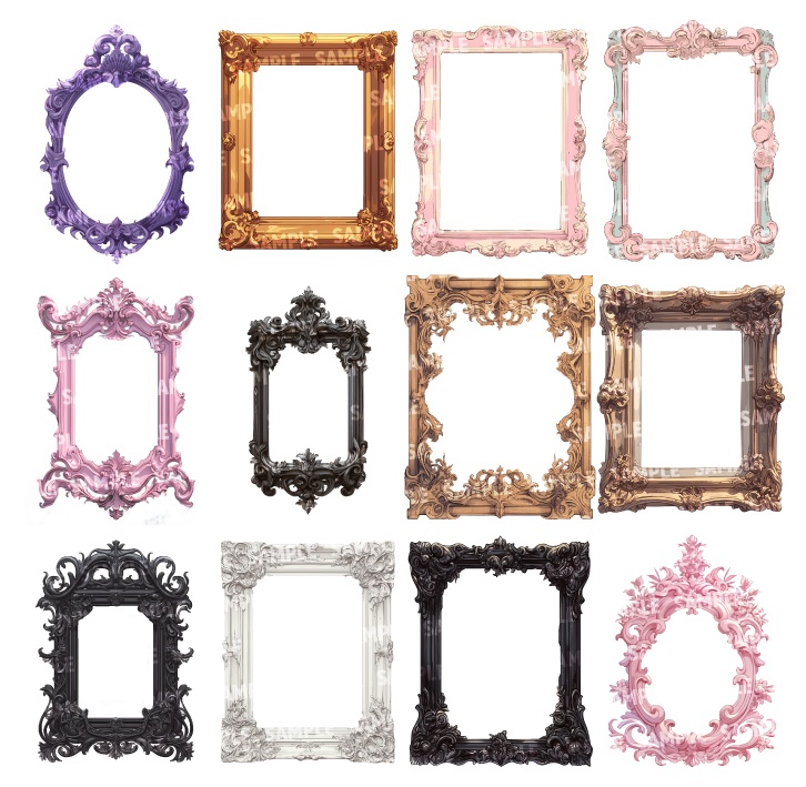 【透過素材100点】額縁|アンティーク風/2種(png)