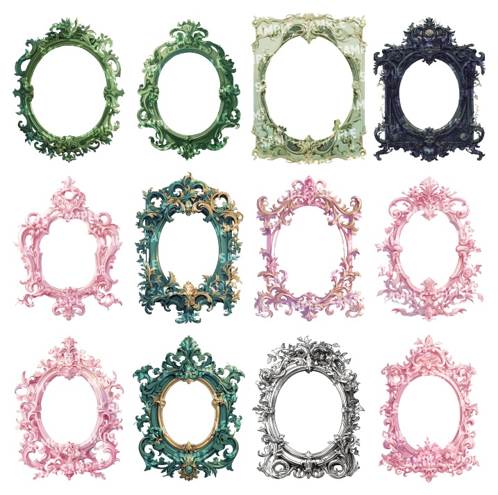 【透過素材100点】額縁|アンティーク風/2種(png)