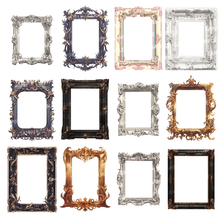 【透過素材100点】額縁|アンティーク風/2種(png)