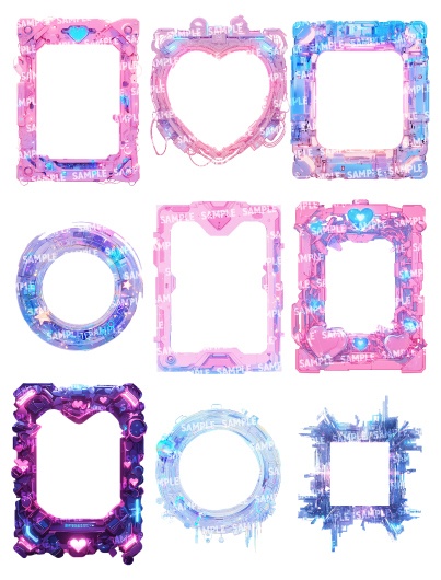 【透過素材120点】額縁|サイバー風/2種(png)