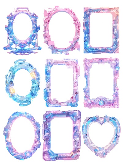 【透過素材120点】額縁|サイバー風/2種(png)