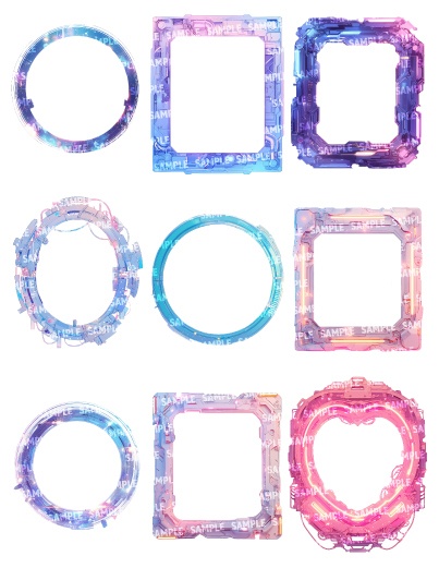 【透過素材120点】額縁|サイバー風/2種(png)