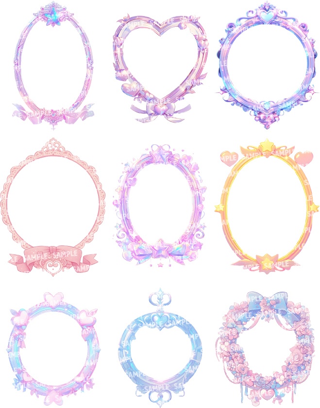 【透過素材120点】額縁|ガーリー風/2種(png)