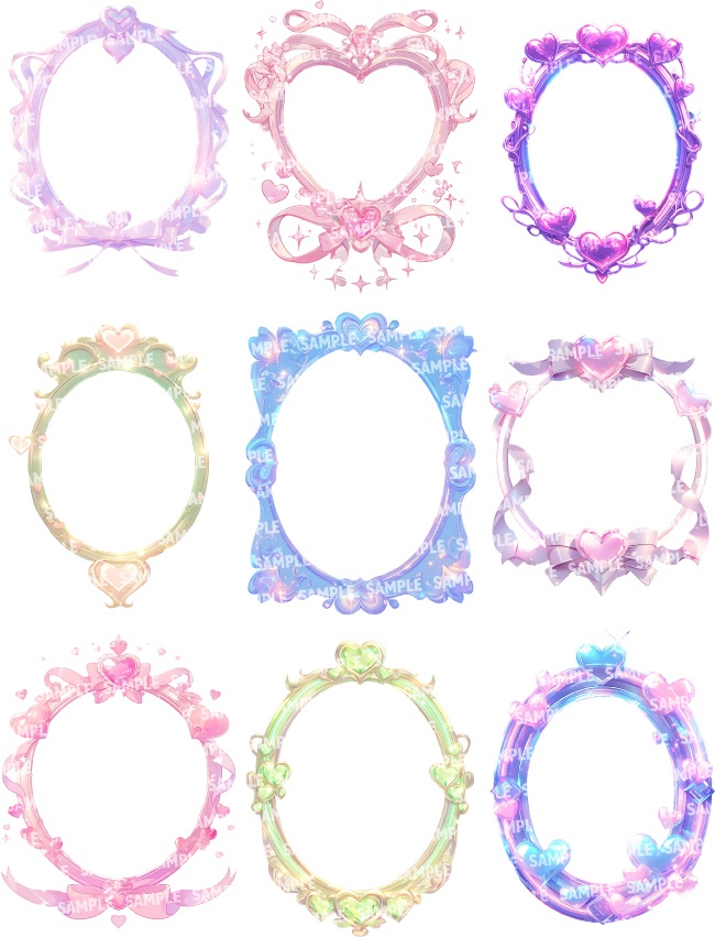 【透過素材120点】額縁|ガーリー風/2種(png)