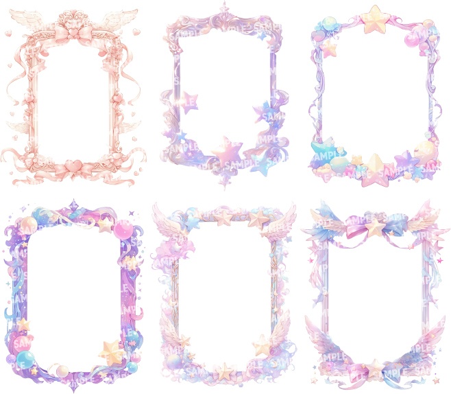 【透過素材120点】額縁|ガーリー風/2種(png)