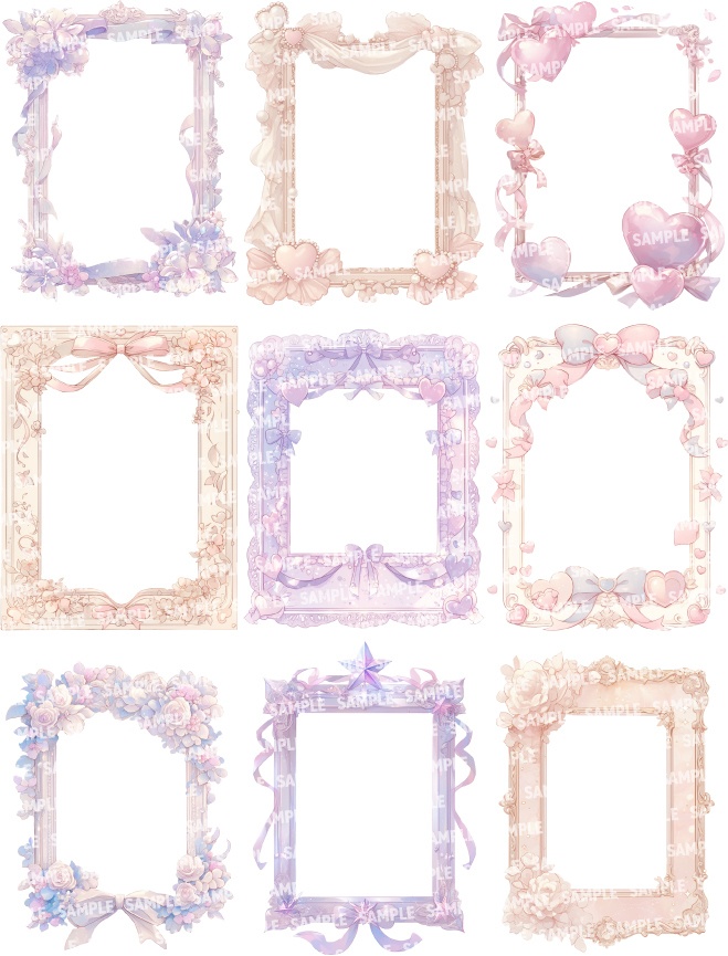 【透過素材120点】額縁|ガーリー風/2種(png)